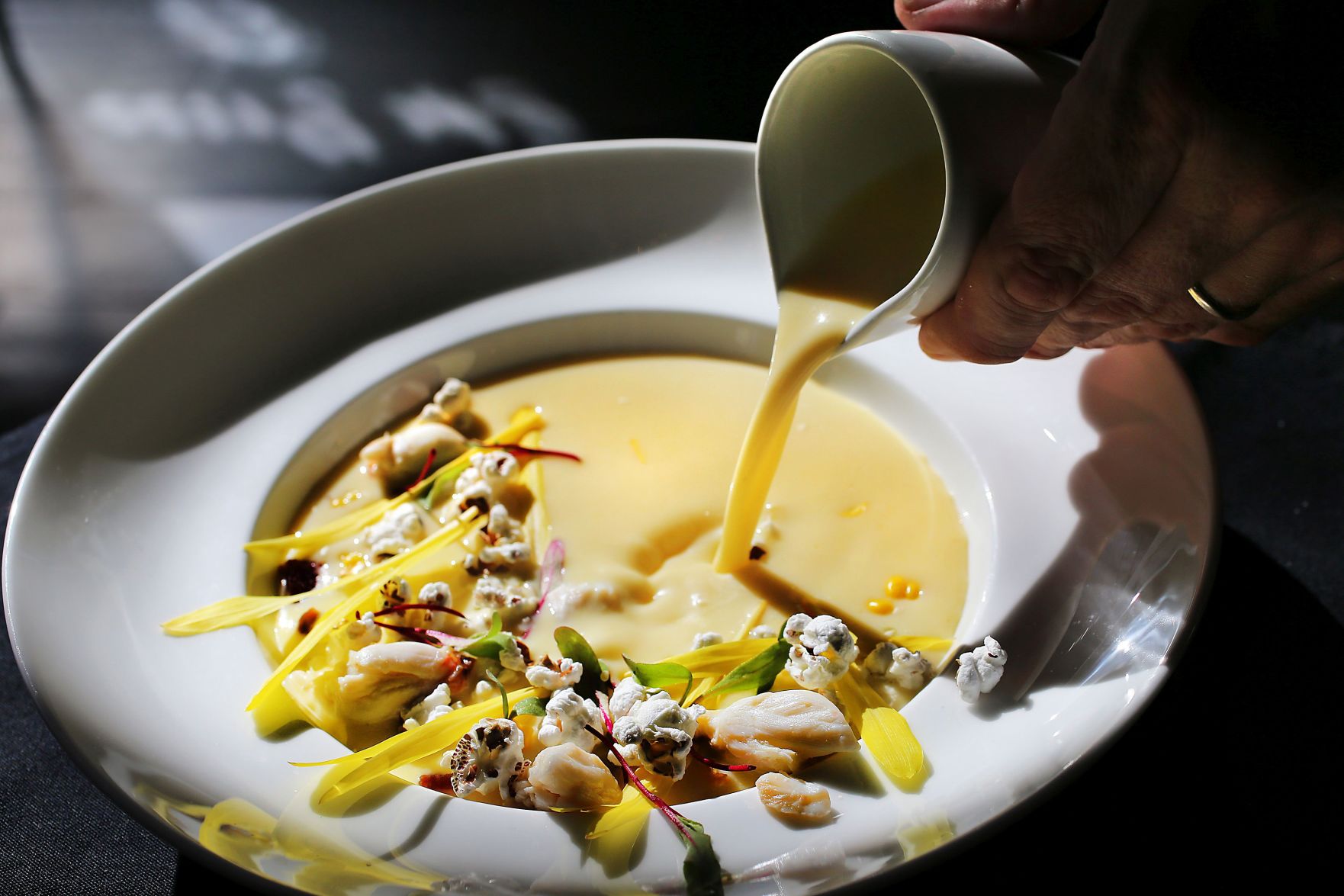 Bisque, with popcorn
